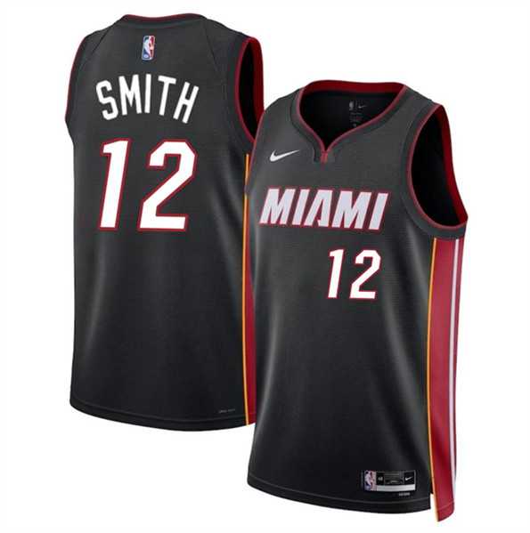 Mens Miami Heat #12 Dru Smith Black 2024 Icon Edition Stitched Basketball Jersey Dzhi->miami heat->NBA Jersey